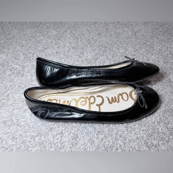 Sam Edelman Felicia Black Patent Leather Ballet Flats Bow Logo Size 11 - Picture 8 of 11